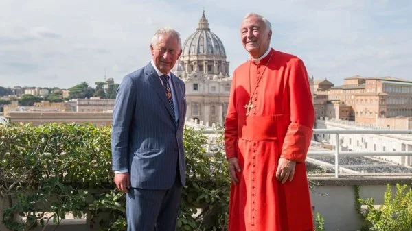KIng Charles and Cardinal Vincent Nicholls with St Peter\'s Basilica in the background