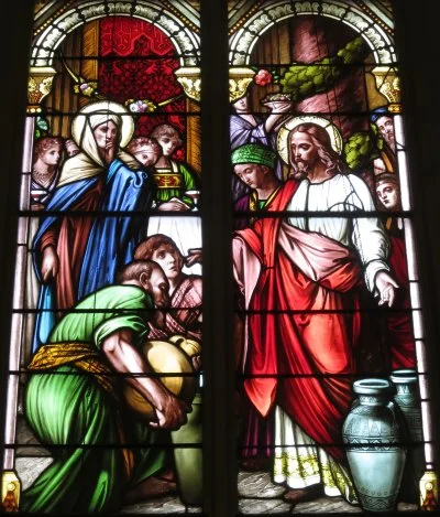 'The Wedding at Cana', stained glass window at St. Mary Catholic Church, Dayton, Ohio