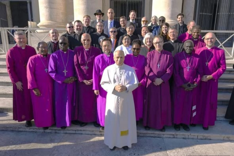 IASCUFO members, consultants, and Anglican Communion office staff with Pope Leo XIV in St Peter’s Square during IASCUFO's December gathering for prayer, reflection, and ecumenical engagement